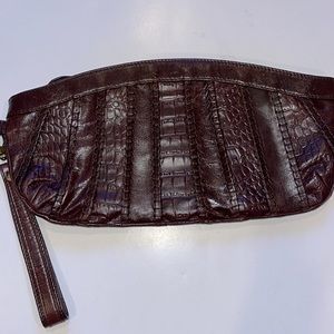 HOBO brown leather croc embossed wristlet